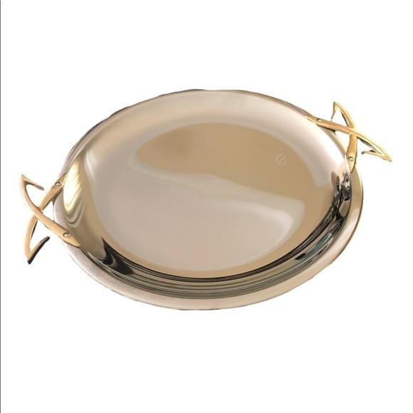 VTG  Pedestal Cake Plate Stainless Steel Black Glass Pedestal Cocktail Party - Picture 3 of 5